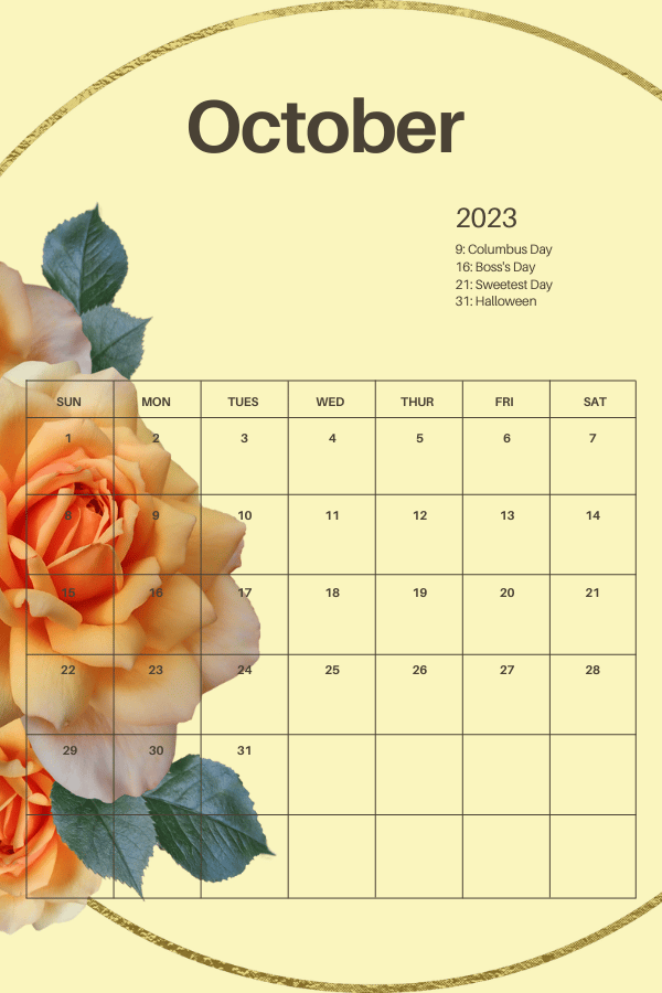 octomber calendar 2023
