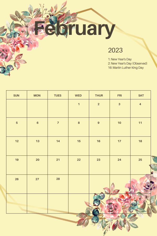 February calendar 2023